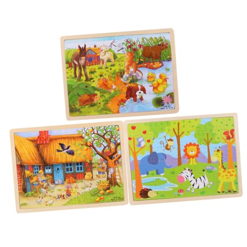 BESPORTBLE 3 Sätze Holzpuzzle Teile Farbenfrohe Tier Motive Lernspielzeug aus Holz für Jungen Mädchen Feinmotorik Konzentration Geschenk von BESPORTBLE
