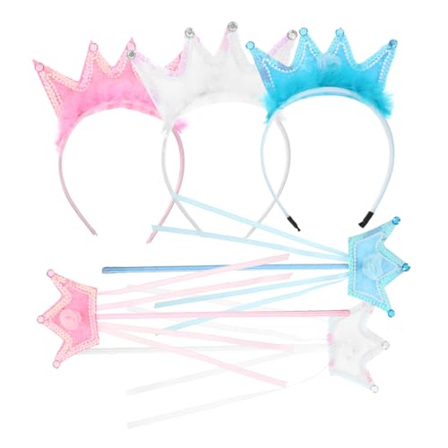 BESPORTBLE 3 Sätze Kronen Haarreif und Feenstab Leichte Prinzessin Kostüm Accessoires für Mädchen Passende Feenstabstäbe für Geburtstag Halloween und Rollenspiele von BESPORTBLE