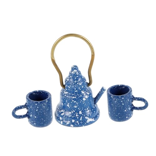BESPORTBLE 3 Stück Miniatur Teeservice für Puppenhäuser Teiliges Handgefertigtes Holz Teekannen Set mit Tassen Blau Kinderspielzeug Fantasie und Feinmotorik von BESPORTBLE
