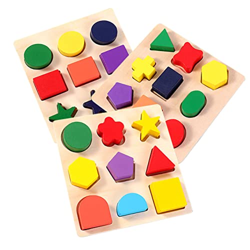BESPORTBLE 3 Stück Montessori Holzspielzeug Teiliges Geometrische Formen Puzzleboard für Kleinkinder zur Frühkindlichen Feinmotorik und Farberkennung Sicheres Material Lernspielzeug von BESPORTBLE