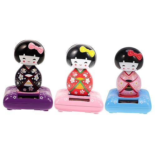 BESPORTBLE 3 Stück Teiliges Kleine Kimono Puppen aus Robustem mit Schüttelndem Kopf Niedliche Auto und Schreibtischdekoration Langlebige Japanische Kimono Figuren für Fahrzeug und von BESPORTBLE