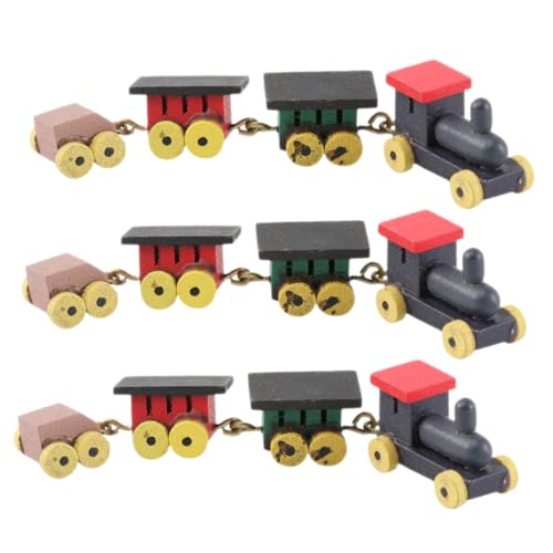 BESPORTBLE 3 Stück Teiliges Mini Holzeisenbahn Bunte Miniatur Zuggarnitur Puppenhaus Dekoration Leichtes Holzmodell Kreatives für Teenager und Sammler von BESPORTBLE