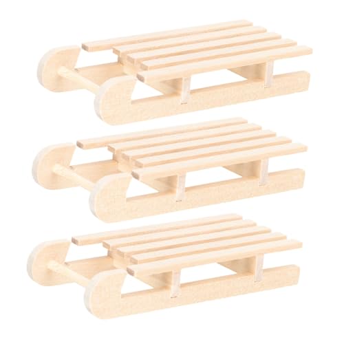 BESPORTBLE 3 Stück Teiliges Mini Holzschlitten Weihnachtsdeko Handgefertigt Natürliche Farbe Stabiler Tischornament Weihnachtszubehör Puppenhaus Dekoration von BESPORTBLE