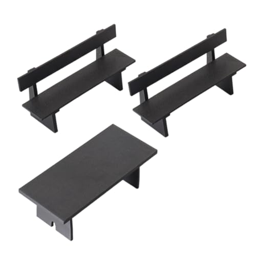 BESPORTBLE 3 Stück Teiliges Miniatur Möbelset Schwarz mit Bank und Tisch Stabile Puppenhaus Gartenstühle für Kleine Räume Vielseitige Dekoration für Puppenhaus und Miniatur Gartenszenen von BESPORTBLE