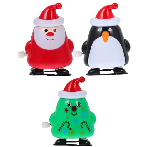BESPORTBLE 3 Stück Teiliges Plastik Aufziehspielzeug Lustige Weihnachtsfiguren für Weihnachtsmann Weihnachtsbaum und Pinguin Mitgebsel für Mädchen und Jungen von BESPORTBLE