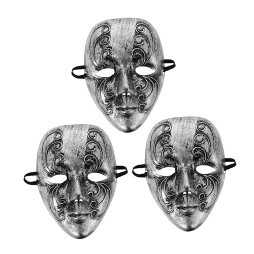 BESPORTBLE 3 Stück Teiliges Vintage Maskerade Maske für Herren Retro Karneval Halloween Kostüm Party Silberne Venezianische Maske mit Einzigartigem Design für Vielseitige Anlässe von BESPORTBLE