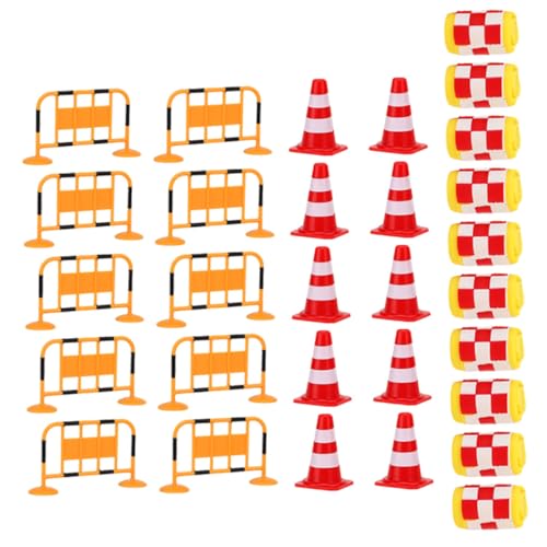 BESPORTBLE 30Stücke Teiliges Spielset Mit Verkehrsschildern Und Straßensignalen Für Roten Verkehrskegeln Orangefarbenen Absperrgittern Und Gelben Sicherheitsfässern von BESPORTBLE
