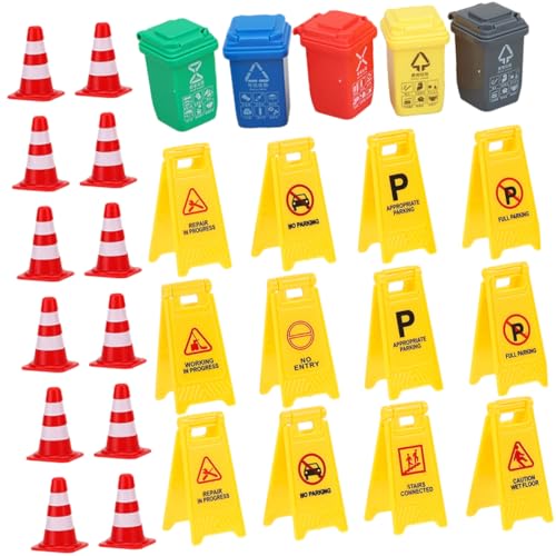 BESPORTBLE 37Stücke Teiliges Verkehrsspielzeug Für Verkehrskegel Verkehrszeichen Und Mülltonnen Lernspielzeug Verkehrserziehung Und Wahrnehmung Für Vorschule von BESPORTBLE