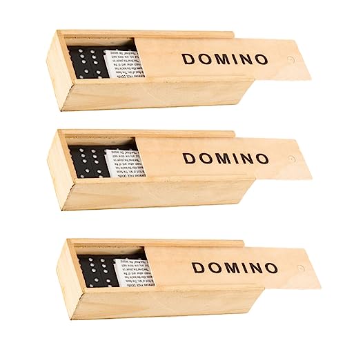 BESPORTBLE 3Sätze Schwarze Dominosteine Set aus Holz für Tragbares Domino Reisespiel mit Praktischer Holzbox Fördert Kreativität und Strategisches der Familie von BESPORTBLE