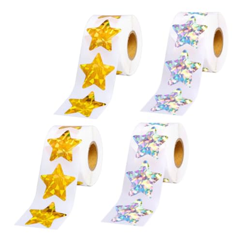 BESPORTBLE 4 Rollen wasserdichte Reflektierende Sternaufkleber Selbstklebend Gold Silber Dekorative Belohnungssticker für Motivation Schule Indoor Outdoor von BESPORTBLE