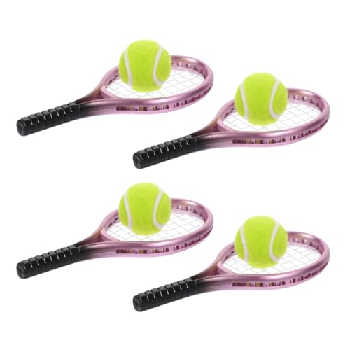 BESPORTBLE 4 Sätze Miniatur Tennis Set mit Mini Tennisschlägern und Bällen Detailgetreue Puppenhaus Zubehör für Kreative Sportdekoration Kompakt und Vielseitig für Garten Aquarium Szenen von BESPORTBLE