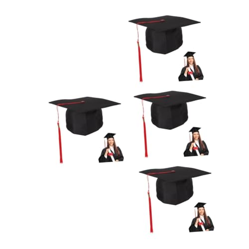 BESPORTBLE 4 Stück Doktorhut mit Roter Quaste für Erwachsene Wiederverwendbarer Abschluss Hut Elegantes Design Komfortables Material für Abschlussfeier Fotoshooting und Cosplay von BESPORTBLE