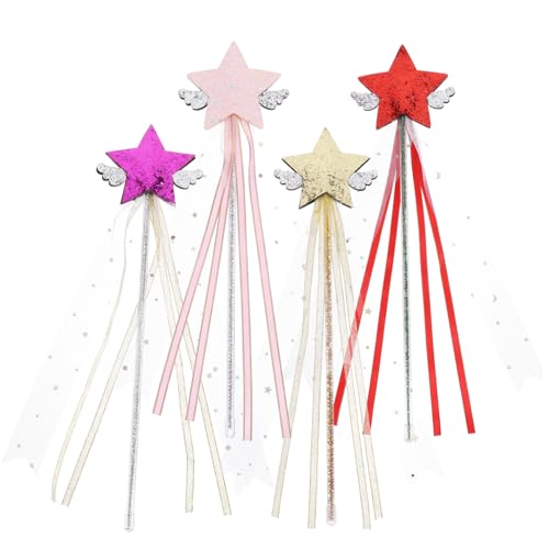 BESPORTBLE 4 Stücke Feenstäbe für Mädchen Sternförmige Zauberstäbe mit Banddesign Dekorative Kinder Zauberstäbe für Geburtstagsfeiern Halloween Bühnenauftritte und Cosplay von BESPORTBLE
