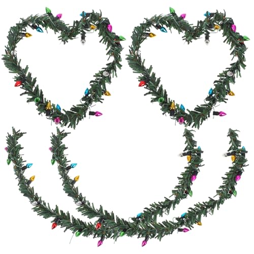 BESPORTBLE 4 Stück Mini Weihnachtskranz mit Lichtern Weihnachtsdeko für Puppenhaus Fenster Tür und Wand Robust Wiederverwendbar für Kreative Dekorationen von BESPORTBLE