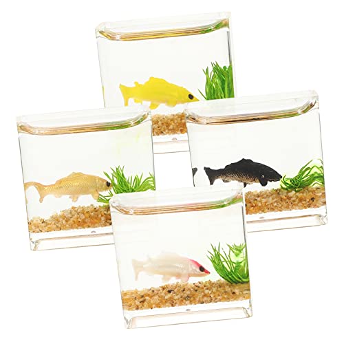 BESPORTBLE 4 Stück Miniature Fisch Tanks Teiliges Mini für Puppenhaus Realistische Aquarien für Miniaturgärten Goldfisch Dekorationen für Desktop Zufällige Farbe von BESPORTBLE