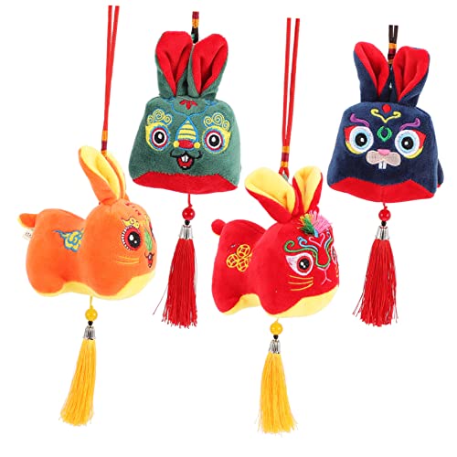BESPORTBLE 4 Stück Plüsch Kaninchen Figuren Niedliche Zodiac Hase Puppen für Neujahrsdekoration Rot Blau Grün und Orange Perfektes für Freunde und Familie von BESPORTBLE
