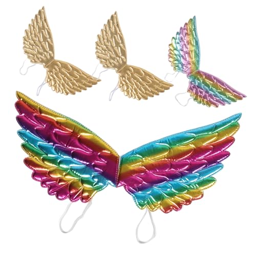 BESPORTBLE 4 Stück Schmetterlingsflügel Teilig Leichte Party Kostüm Flügel mit Goldfarbenen und Bunten Designs Bequem Einfach Anzuziehen für Auftritte Verkleidung und Fantasievolles Spiel von BESPORTBLE