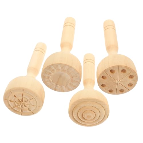 BESPORTBLE 4 Stück Stabile Holz Tonstempel Clay DIY Werkzeug Robust Langlebig Sicher Kreative Muster für Knetmasse Modelliermasse Bastelmaterial Junge Mädchen von BESPORTBLE