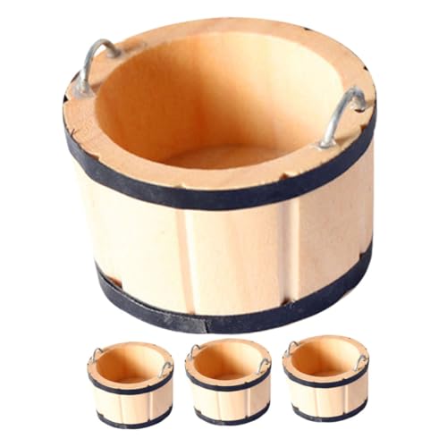 BESPORTBLE 4 Stück Teiliges Mini Holzfass Puppenhaus Deko Miniatur Eimer Realistische Holzton Accessoires Vielseitig Kombinierbar für Kreatives Basteln und Puppenhaus Ausstattung von BESPORTBLE
