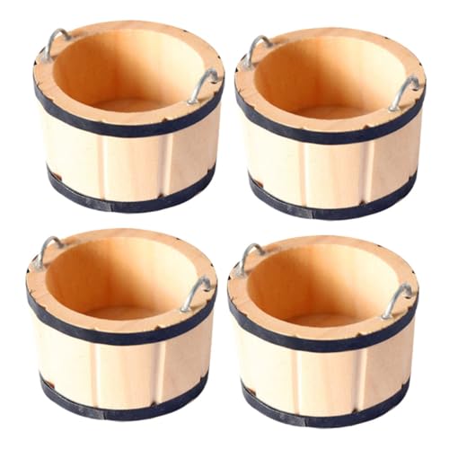 BESPORTBLE 4 Stück Teiliges Mini Holzfass Puppenhaus Dekoration Realistische Miniatur Holz Eimer Zubehör Langlebig Kreatives Spiel Vielseitig Verwendbar von BESPORTBLE