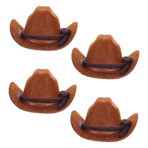 BESPORTBLE 4 Stück Teiliges Miniatur Western Cowboy Hüte Flauschige Mini Hüte für Puppen Basteln Partydekoration Mini Mützchen für Puppenhaus und Kreative DIY Projekte von BESPORTBLE