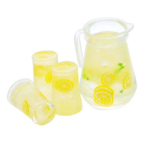 BESPORTBLE 4 Stück Teiliges Miniatur mit Realistischem Zitronenlimonaden und Gläsern für Puppenhausdeko Detailgetreue Mini Getränkemodelle Kreative Sommerdekoration und Fotorequisiten von BESPORTBLE