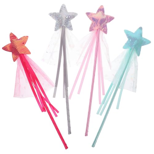 BESPORTBLE 4 Stück Teiliges Zauberstab mit Funkelndem Stern Bunte Prinzessinnen Kostüm Requisiten für Engel Cosplay Party Geburtstag Hochzeit Glitzernde Feenstäbe Mädchen von BESPORTBLE