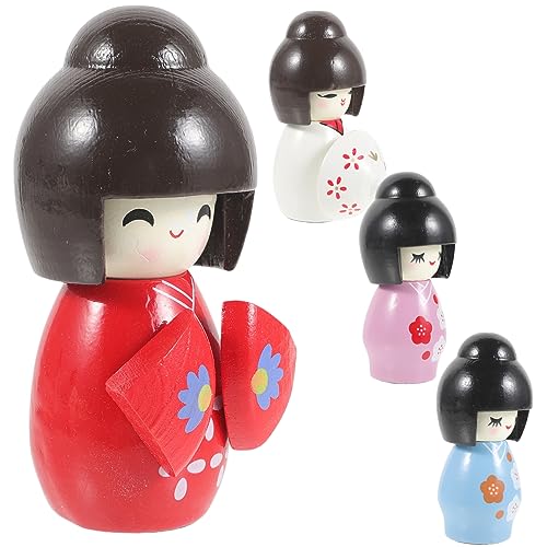 BESPORTBLE 4 Stück japanische Puppe Ornamente Kimono Mädchen Kawaii Toy Japanische Dekoration aus Figur klein Mädchen Puppe Ornament Desktop-Ornament Kimono-Puppe Wohnkultur Holz von BESPORTBLE