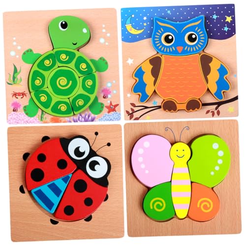 BESPORTBLE 4Sätze Holzpuzzle für Teiliges Tier Motivspielzeug Schmetterling Schildkröte Hand Augen Koordination und Kreativen Fähigkeiten von BESPORTBLE