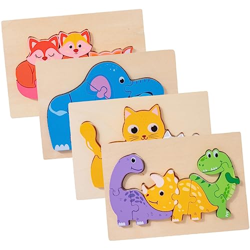 BESPORTBLE 4Sätze Teiliges Tierpuzzle Aus Holz Für Interaktives Lernspielzeug Mit Katzen Dinosaurier Wal Und Motiven Bildungsrätsel Für Kleinkinder Ab Jahren von BESPORTBLE