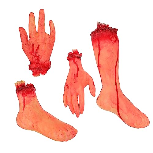 BESPORTBLE 4Stücke Halloween Horrordekoration Requisiten Blutrünstige Fake Hände Und Füße Für Gruselige Partys Damenhand Vierfingerhand Kinderfuß BESPORTBLE 4Stücke Halloween Horrordekoration Requisiten Blutrünstige Fake Hände Und Füße Für Gruselige Partys Damenhand Vierfingerhand Kinderfuß von BESPORTBLE