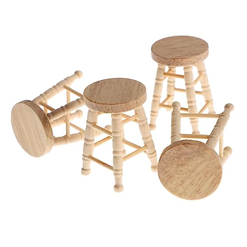 BESPORTBLE 4Stücke Holz Hocker Für Puppenhaus Stühle Naturfarbe Für Dollhouse Möbel Aus Massivem Holz von BESPORTBLE