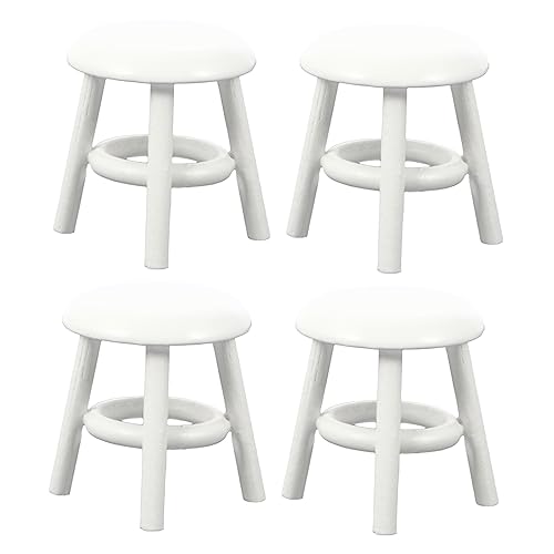 BESPORTBLE 4Stücke Holzhocker Weiße Mini Möbel für Puppenhaus Zubehör für DIY Dekoration Sicheres Holzmaterial für Kreative Kinderaktivitäten von BESPORTBLE