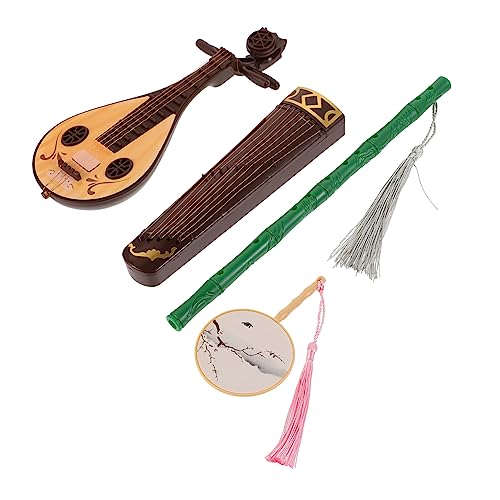 BESPORTBLE Antikes Puppenhaus Zubehör 4 Stück Miniatur Dekoration für Mädchenspielzeug Realistische Musikinstrumente und Fächer Requisiten aus Abs für Kreatives Spielen von BESPORTBLE