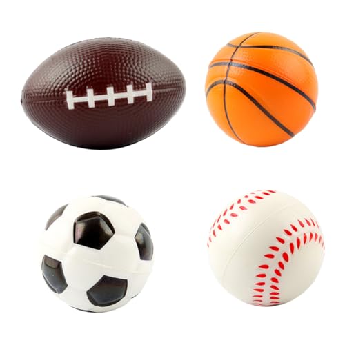 BESPORTBLE 4Stücke Squeeze Lustiges Sensorisches Stress Für Erwachsene Stressball Mit Verschiedenen Sportmotiven Fußball Basketball Rugby Volleyball von BESPORTBLE