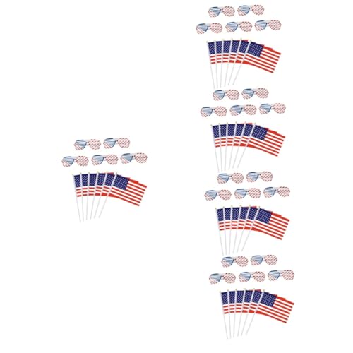 BESPORTBLE 5 Sätze Flag-Brille Mini-USA-Stick-Flagge Hand amerikanische Flaggen Gläser jubelnde Nationalflaggen handschwenkende amerikanische flaggen bilden schmücken Requisiten Banner Stoff von BESPORTBLE