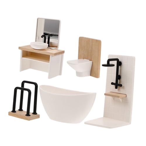 BESPORTBLE 5 Stück Miniatur Badezimmermöbel mit Duschkabine Waschbecken Toilette Badewanne und Handtuchhalter für Kreatives Rollenspiel und Dekoratives Puppenhaus von BESPORTBLE