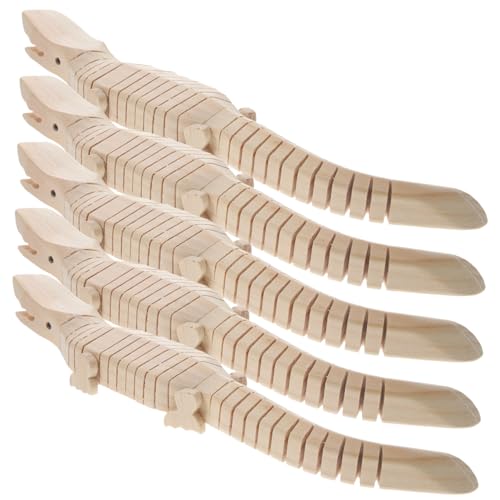 BESPORTBLE 5 Stück Teiliges DIY Holzkrokodil Naturbelassenes Bemalbares Holzspielzeug für Realistisches Kleines Modell Pädagogisch für Kreative Bastelprojekte und Wohnungsdekoration von BESPORTBLE