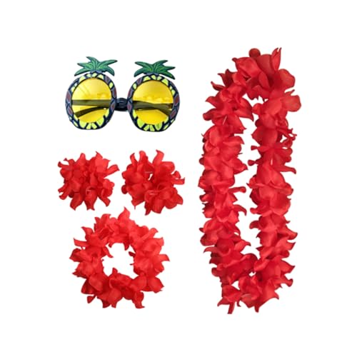 BESPORTBLE 5 Stück Teiliges Hawaii Party mit Lustigen Ananas Brillen Roter Blumenkranz Haarschmuck und Armband Leichte Stabile Festival Accessoires für Frauen und Karnevalsfeiern von BESPORTBLE