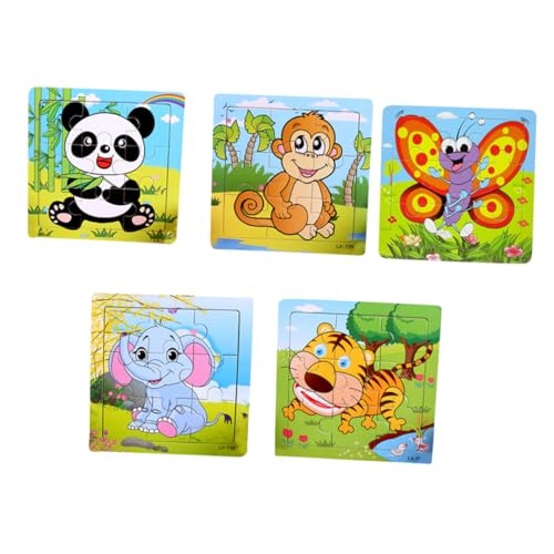 BESPORTBLE 5 Stück Teiliges Holzpuzzle mit Elefant Tiger Panda AFFE und Schmetterling Pädagogisches DIY für Frühe Bildung Sicheres Holzspielzeug für Mädchen und Jungen von BESPORTBLE