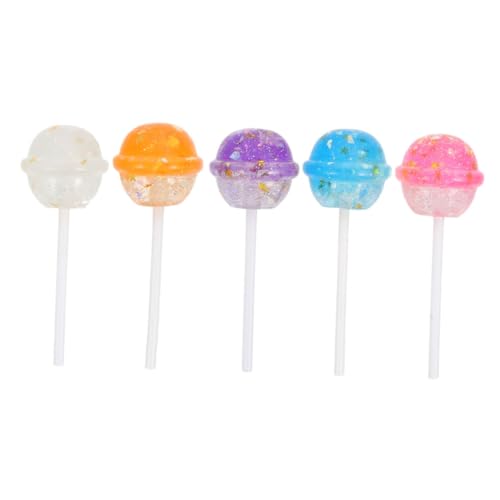 BESPORTBLE 5 Stück Teiliges Lutscher Charms aus Resin Realistische Mini Lutscher für Schmuckherstellung DIY Deko und Foto Requisiten Bunte Glitzernde Süßigkeiten Ornamente Weiß Orange Blau von BESPORTBLE