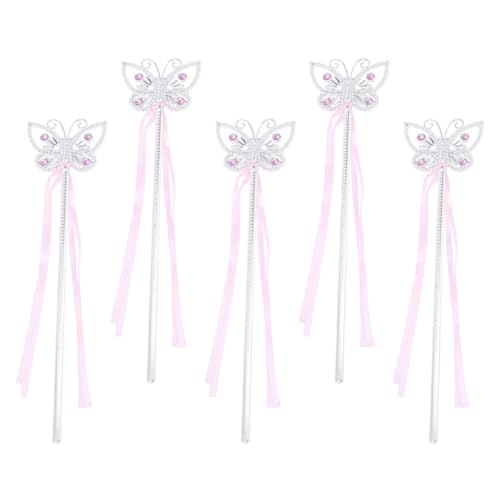 BESPORTBLE 5Stücke Schmetterlings Feenstäbe für Mädchen Zauberstäbe mit Silbernem Schmetterlingsmotiv Cosplay Requisiten für Partys Geburtstagsfeiern und Halloween von BESPORTBLE