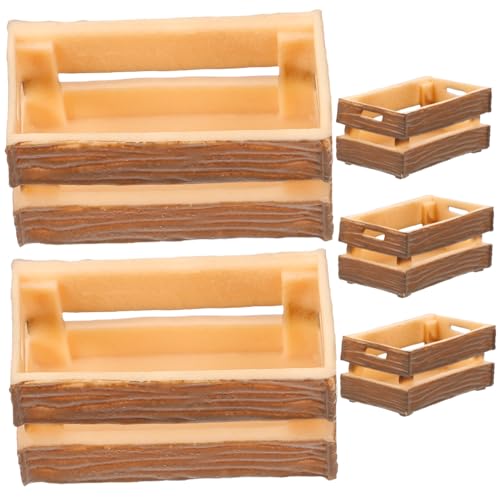 BESPORTBLE 5 Stück Teiliges Miniatur Puppenhaus Körbe aus Kunststoff Dekorative Kleine Aufbewahrungskisten mit Holzrahmenoptik Leicht Robust für Miniaturmöbel und Szenendekoration von BESPORTBLE