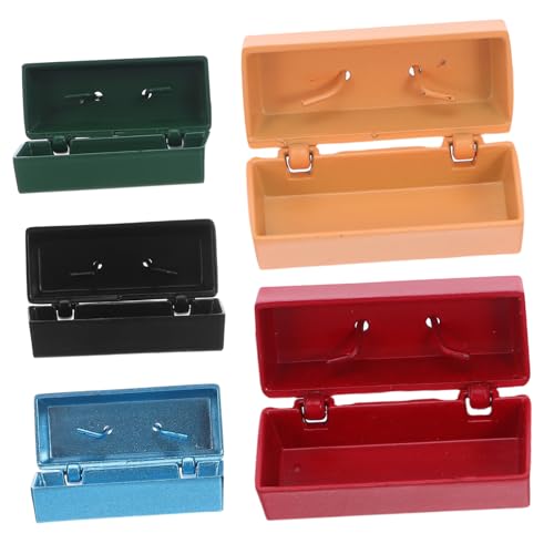 BESPORTBLE 5 Stück Teiliges Miniatur Werkzeugkasten Kompakte Metall Toolbox für Puppenhaus Multifunktionale Aufbewahrung Platzsparend Realistisches Design für Modellbau und Bastelfreunde von BESPORTBLE