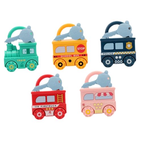 BESPORTBLE 5 Stück Teiliges Montessori Motorikspielzeug Ab Monaten Lernspielzeug für Kleinkinder Bunte Schloss und Schlüsselspielzeuge mit Fahrzeugdesign Fördert Feinmotorik und Kognitive von BESPORTBLE