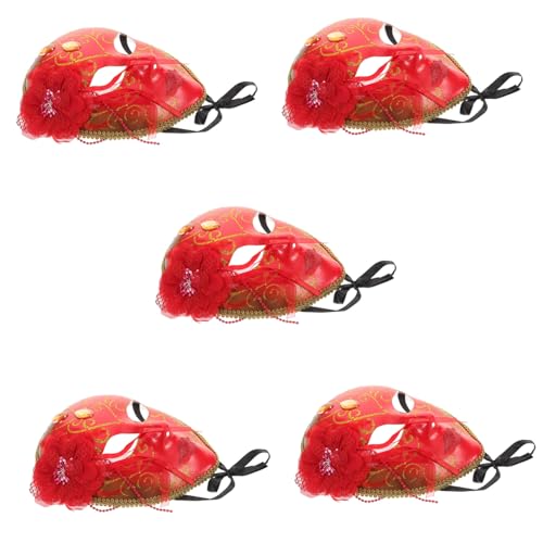 BESPORTBLE 5 Stück Teiliges Rotes Masken Karneval Masquerade Kostüm Gesichtsmaske Verstellbar für Erwachsene Vielseitig Einsetzbar Passend für Fasching Cosplay und Festliche Veranstaltungen von BESPORTBLE