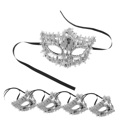 BESPORTBLE 5 Stück Teiliges Silberne Masquerade Halbgesichts Masken Flexible Atmungsaktiv Glänzend für Damen Halloween Kostümparty Ball Hochzeit Karneval Cosplay von BESPORTBLE
