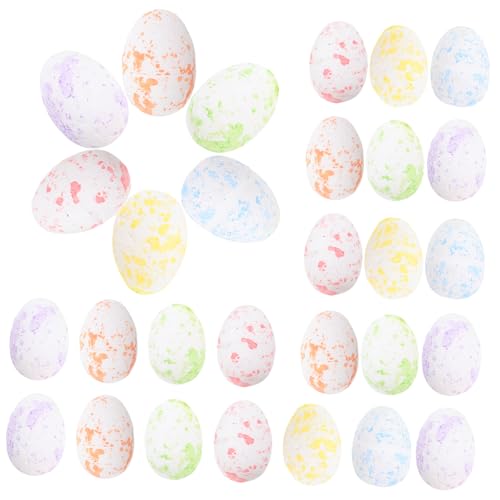 BESPORTBLE 50 Stück Mini Ostereier aus Schaumstoff Realistische Weiße DIY Deko Eier mit Farbklecksen Leichte Bastelaccessoires für Osterdeko Party Fotorequisiten und Körbchenfüllung von BESPORTBLE