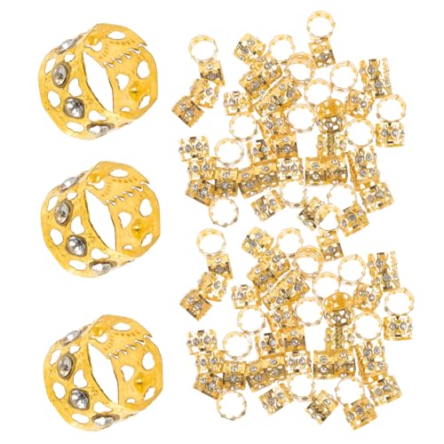 BESPORTBLE 50 Stück Teiliges Haarring Gold Metall Haarschmuck mit Hohlraum und Strass Dreadlocks Manschetten für Zöpfe und Haarverlängerungen Glatte Innenseite Einfach zu Befestigen von BESPORTBLE