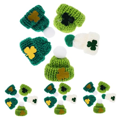 BESPORTBLE 50 Stück Teiliges Mini Strickmützen Saint Patrick DIY Bastelzubehör für Puppen Schmuck Haarschmuck Dekoration Grün Weiß mit Verschiedenen und Kugeldesigns von BESPORTBLE